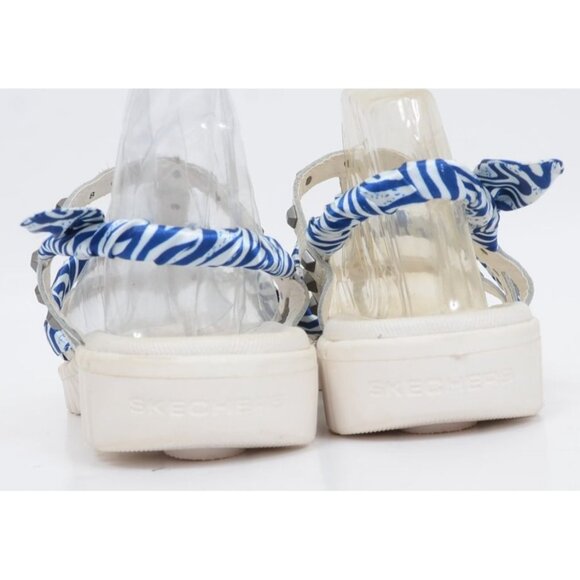 Skechers Goga Mat Leather White Blue Studded Strappy Sandals Beachy Women's 8 - Picture 3 of 10